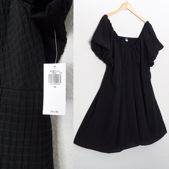 NEW Old Navy Flutter-Sleeve Mini Swing Dress Black Jack Textured Seersucker 3X - Picture 8 of 15